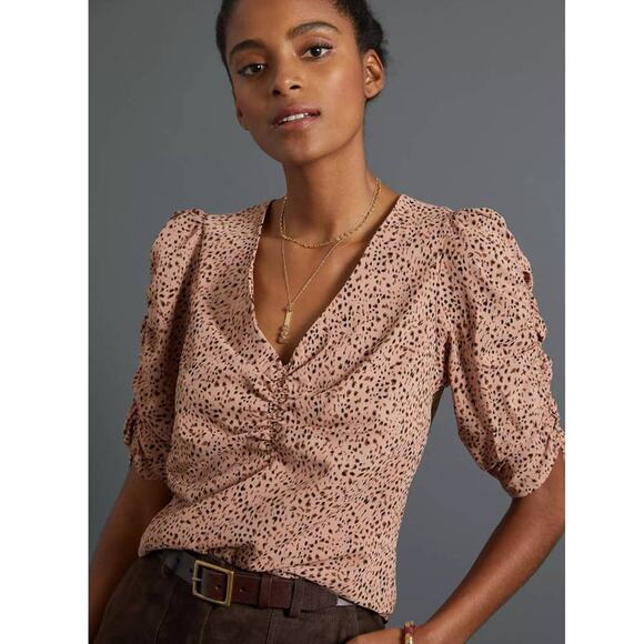 New Anthropologie Sleek Ruched Blouse by Bishop + Young $120 SMALL Pink - Picture 1 of 4